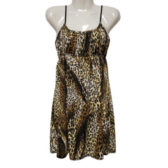 Spaghetti Strap Black Brown White Animal Print Dress Size S - Picture 1 of 10